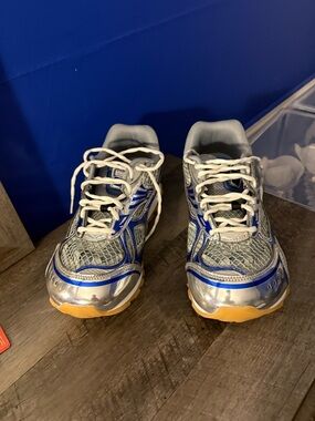 Silver and Blue Athletic Sneakers